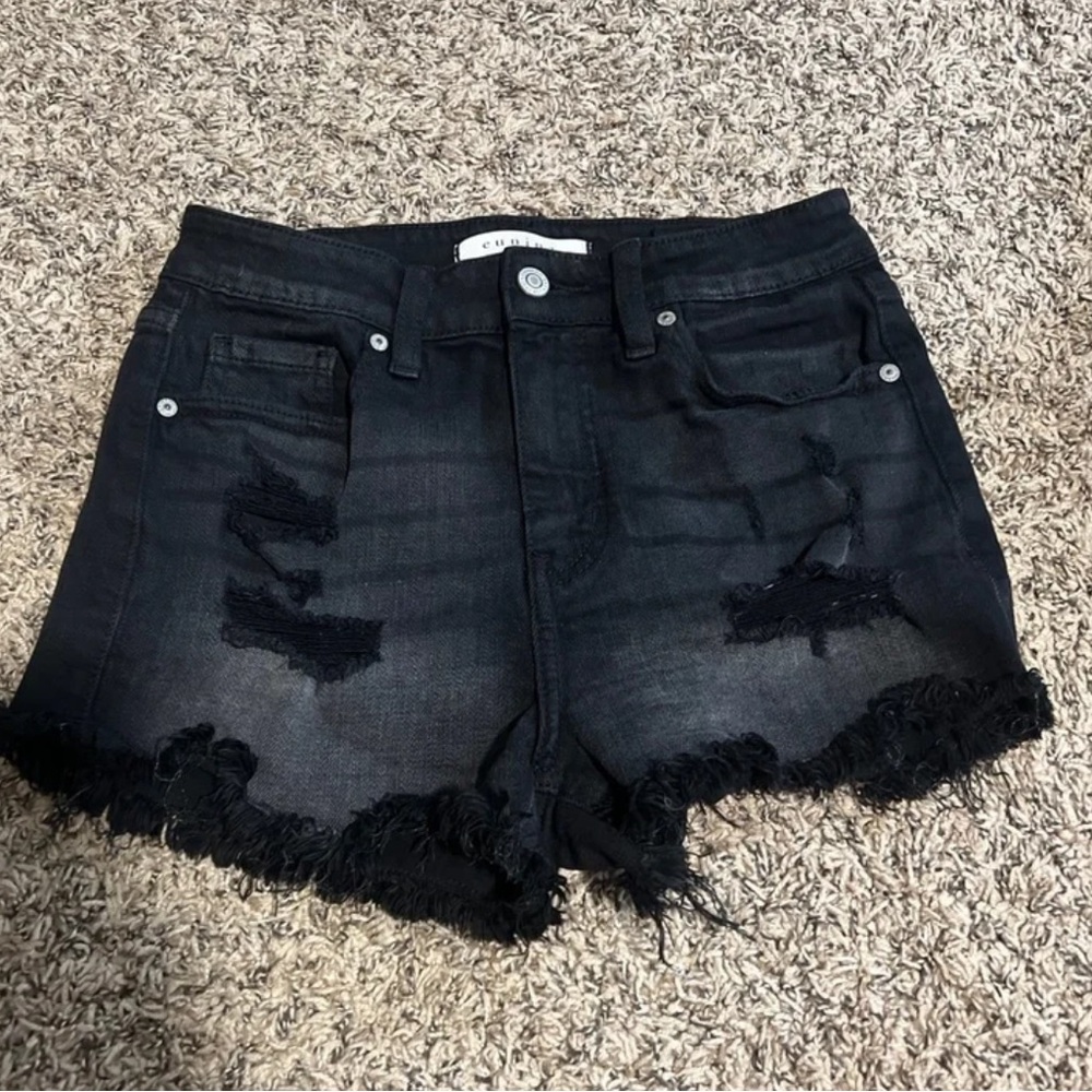 Black Distressed Denim Shorts